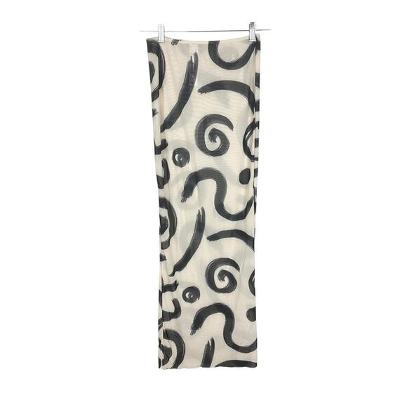 Pretty Little Thing White Black Swirl Abstract Sheer Midi Tube Skirt Sz 4 - Picture 1 of 5